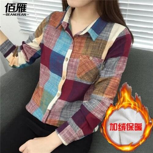 Women Blouse Autumn Winter Long-Sleeved Shirt Womens Short Plaid Blusas Ropa De Mujer