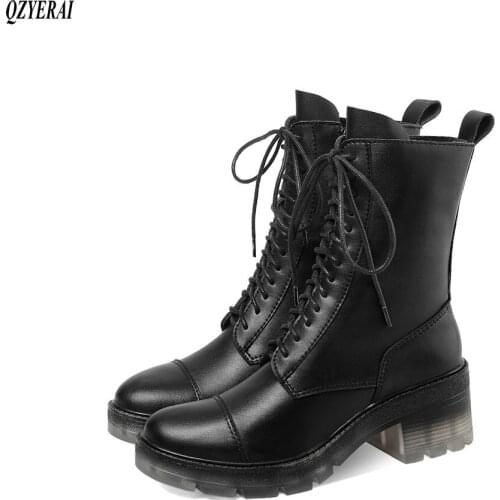 New autumn winter Genuine leather Women boots Martin boots Fashion boots Transparent soles Female boots Women shoes Size 34-43