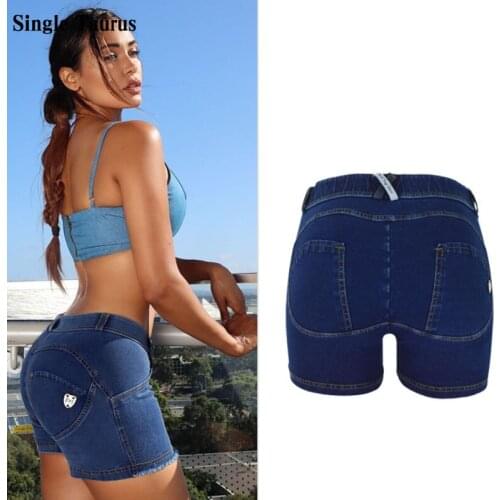 Low Waist Push Up Jean Shorts Women 2021 Summer Fall Elastic Fitness Denim Pants Stitching Peach Hips Sweatpants Short