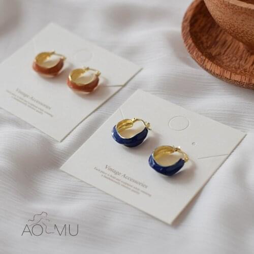 AOMU New 2020 Geometry Irregular Enamel Glaze Metal Retro Round Hoop Earrings for Women Girls Party Jewelry aros серьги кольца