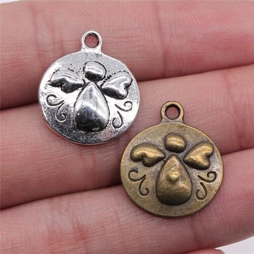 10pcs 21x18mm 2 Colors Antique Silver Color Antique Bronze Plated Guardian Angel Charms Angel Charms Round Charms