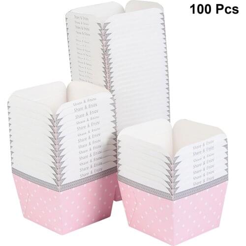 100pcs Cute Paper Cupcake Cups Square Disposable Cake Cup Heat-resistant Dessert Bowls Mini Cake Box Party Supplies