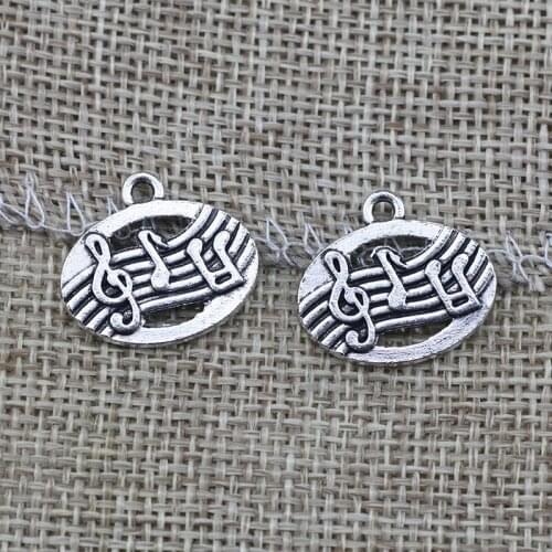 12 Pieces 17.5x19.5mm Antique Silver Color Music Mark Hollow Charms Jewelry Handcraft Making DIY