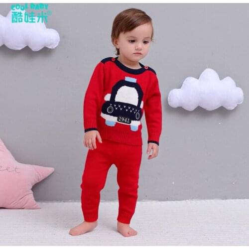 Toddler Boys Set 2018 Warm Winter Newborn Set Thick Knit Sweater+Pants 2pcs Baby Girls Sets Children Cartoon Car Infant Clothes