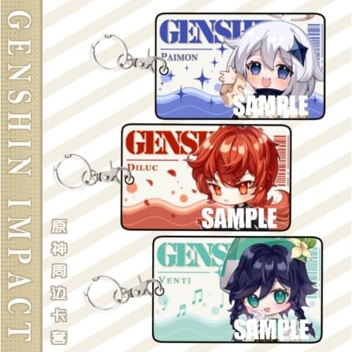 Anime Game Genshin Impact Paimon Diluc Kaeya Venti ID Bus Bank Card Holder Keychain Card Case Cover Box Pendant Toy Cosplay Gift