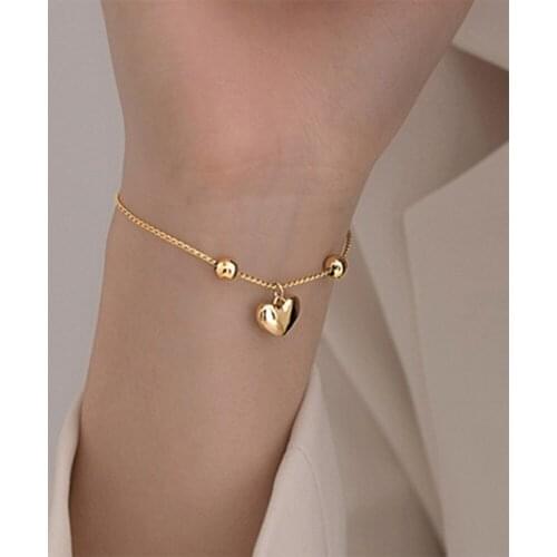 INS Kpop Gold Color Heart pendant Cube Chain Bracelet Women Adjustable Stainless Steel Bracelet Friendship Jewelry