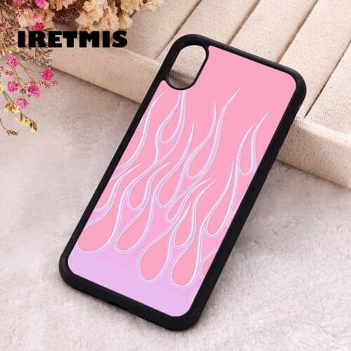 Iretmis 5 5S SE 2020 Phone Cover Case for iPhone 6 6S 7 8 Plus X Xs XR 11 12 Mini Pro Max Silicone TPU Pink flame