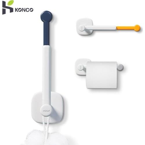 Konco L-shaped Kitchen Paper Roll Holder Retractable Rotatable Toilet Paper Holders Rag Hanging Holder Bathroom Organizer Shelf