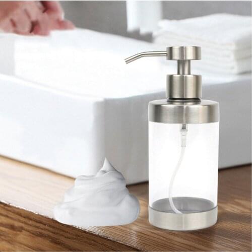 350ml Foaming Bottle Stainless Steel Foam Soap Dispenser Pump Portable Dispensers Travel Bottle Transparent Foam Liquid Bottle