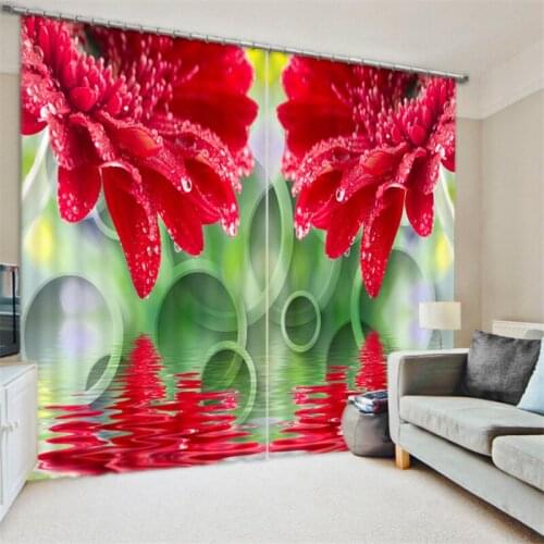 Customized Red flowers Luxury 3D Blackout Window Curtain Drapes For Living room Bed room Hotel Wall Tapestry Cortinas