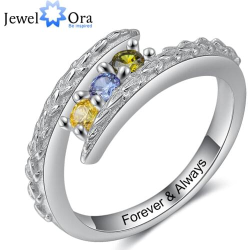 JewelOra Personalized Engraving Mothers Rings Customized 3-5 Round Birthstone Rings for Women Birthday Gift for Mom