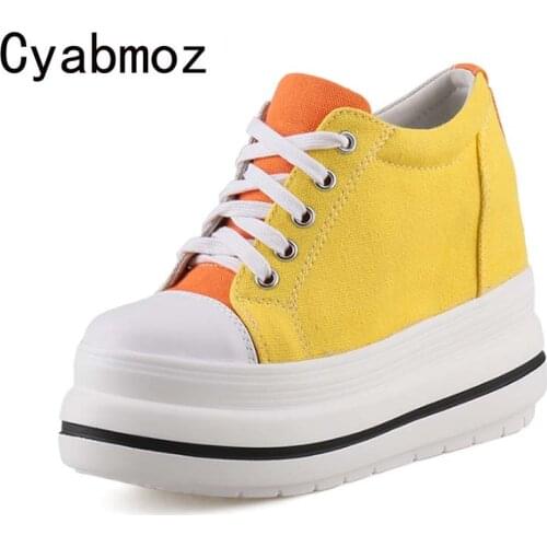Women Mixed Colors Sneakers Height Increasing Casual Shoes 10CM Ladies Platform Shoes Female Comfortable Shoe