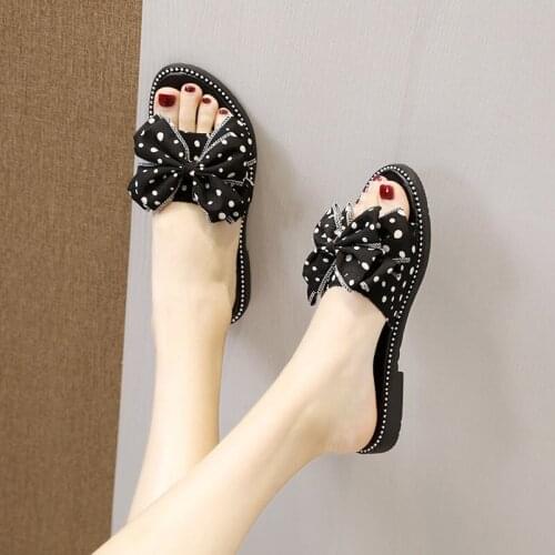 Summer New Style Outer Bowknot Fashion Slippers Women All-Match Non-Slip Flat-Bottom Beach Shoes