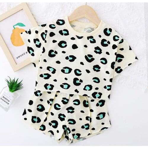 Girls Boys Summer Leopard Outfits Fashion Baby Casual Clothes Sets T-shirt Tops And Shorts Childrens Cool Clothing 1-6 Years