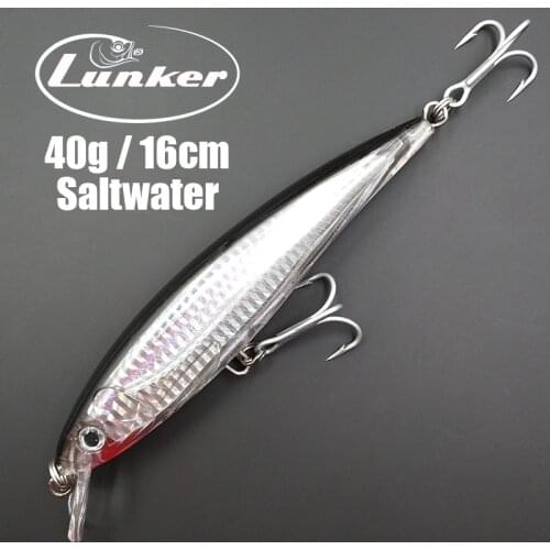 Lunker Floating Big Minnow 40g 16cm Saltwater Trolling Fishing Hard Bait Lure Hook Sea Bass Mackerel Barracuda GT Fish