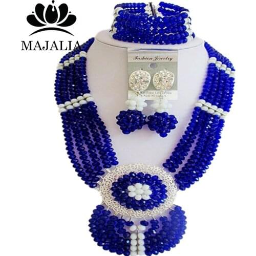 Majalia Fashion Nigeria Wedding African Beads Jewelry Set Royal blue and White Crystal Necklace Bridal Jewelry Sets 6DN042