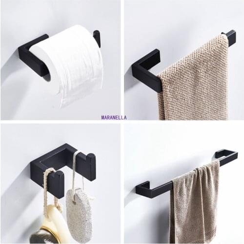 Matte Black 304 Stainless Steel Bathroom Hardware Set Robe Hook Towel Bar Toilet Paper Towel Holder Bathroom Accessories