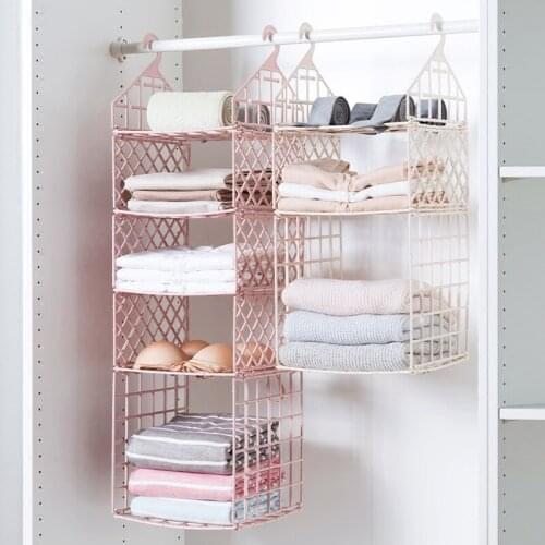 Multi-layer Bedroom Wardrobe Organizer Underwear Bra Clothes Pants Tie Storage Rack Cupboard Closet Hanging Basket Hooks Shelf