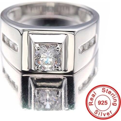Solitaire male ring 925 Sterling silver AAAAA Zircon cz stone Engagement Wedding Band Rings for men Statement Party Jewelry