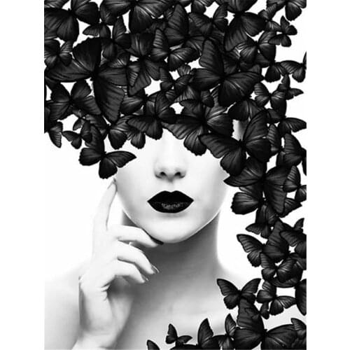 Butterfly Woman Black DIY Cross Stitch Embroidery 11CT Kits Needlework Craft Set Cotton Thread Printed Canvas Home Sale