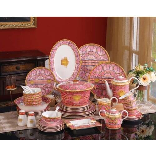 58 heads European enamel, Chinese porcelain table set, Western ceramic tableware set dinnerware set
