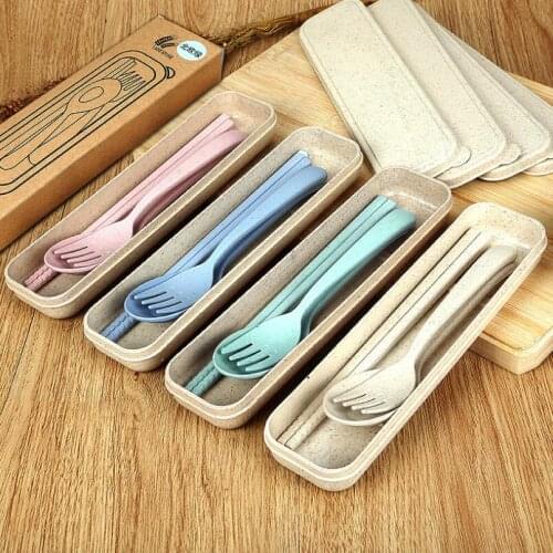 Fashion home wheat straw gift cutlery set childrens portable spoon fork chopsticks three-piece gift LX5867
