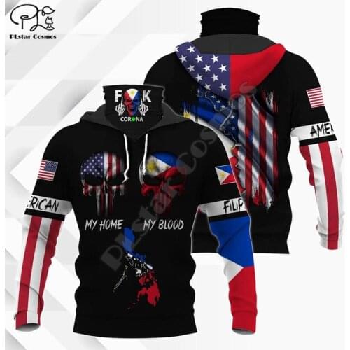 PLstar Cosmos Skull America Philippines Flag 3D Printed New Fashion Mens Mask Hoodies Winter Casual Windproof Clothing Style-5