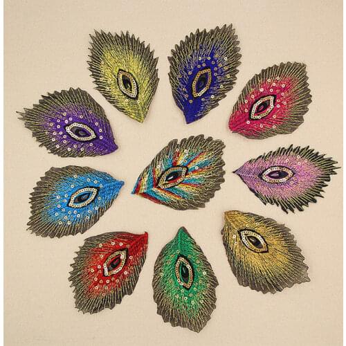 New Arrival Heart Birds Fabric Embroidery Appliqued Patches Colorful Peacock Feather Sequins Dress Hat Decorations For Clothes