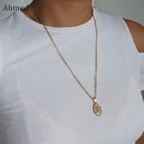 Ahmed Gold Silver Virgin Mary Dainty Medallion Necklace for Women Fashion Mother Mary Necklace Pendant Religious Catholic Gift