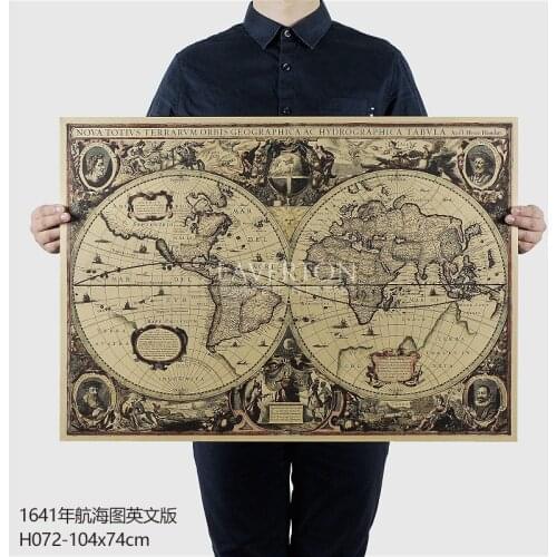 Pc001 Oversized Retro Vintage Paper 1641 Old Nautical Chart 104x74cm Map Poster Wall Chart Home Decoration Wall Sticker