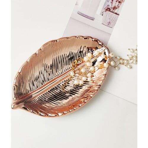 Silver Storage Tray Rose Gold Ceramics Jewelry Enamel Trinket Dish Gloden Ceramic Leaves Plate Tree Leaf Jewelry Snacks Dessert