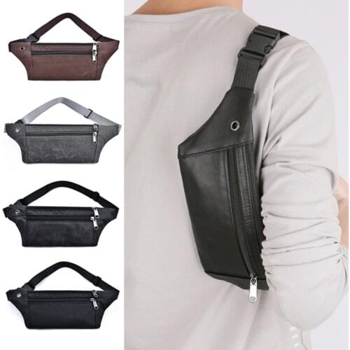Casual PU Leather Waist Bag Men Money Phone Pack Vintage Black Waist Belt Bag Small Travel Hip Bum Bag For Male