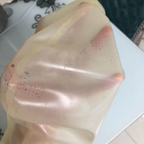 Transparent Latex hood mask Breathing - Smooth Total Rubber Enclosure Fetish Submissive BDSM small dotted hole eyes and mouth