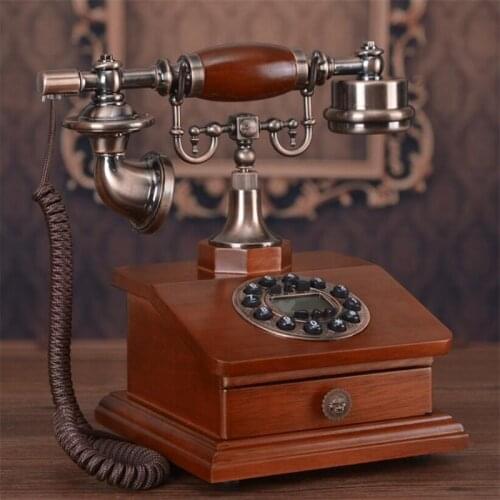 Real Antique Corded Landline Telephone Resin Fixed Digital Retro Phone Button Dial Vintage Decorative Telephones for Home Family