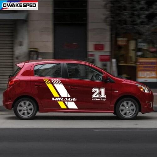 Racing Lattices Style Sticker Car Door Side Decor Vinyl Decals For Mitsubishi MIRAGE Auto Body Stripes Sport Stripes Accessories