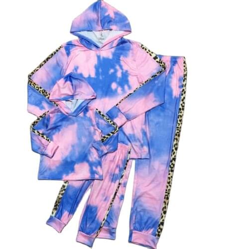 GirlyMax Fall Winter Mommy Me Loungewear PInk Blue Tie Dyed Hoodie with Pants