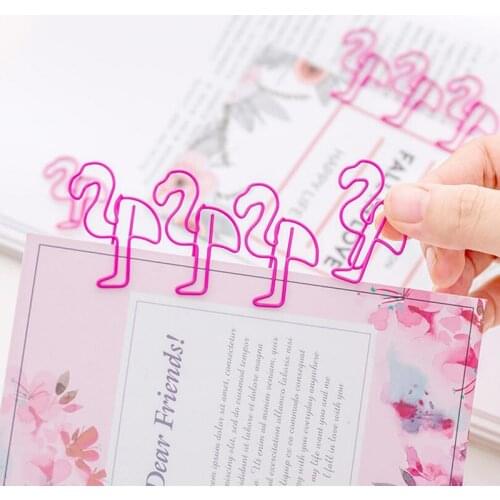 10pcs Creative Metal Shaped Paper Clip Office School Supplies Cute Cartoon Pink Flamingo Girl Heart Mini Flamingo Note Clip