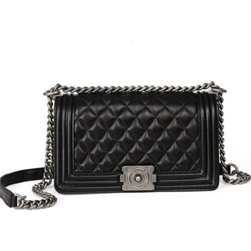 2019 Shoulder Bags Women Crossbody Bag Black Sheepskin Real Leather Diamond Lattice Lady Bag Crossbody Messenger Bags Women