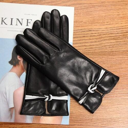 2020 New Genuine Leather Womens Gloves Autumn Winter Thermal Wool Knitted Lined Sheepskin Gloves Female Black Wine Red DQ0131