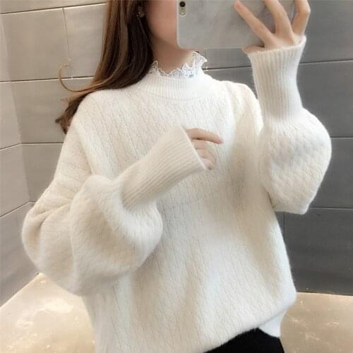 2021 Knitted Sweater Women Elegant Pullovers Autumn Winter Loose Long Sleeve Sweaters Female Streetwear Solid Sueter Mujer