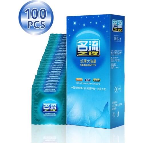 100 Pieces/box Large Oil Volume Ultra-thin 52mm Male Condom Smooth Condom No Odor Adult Products Sex Toys