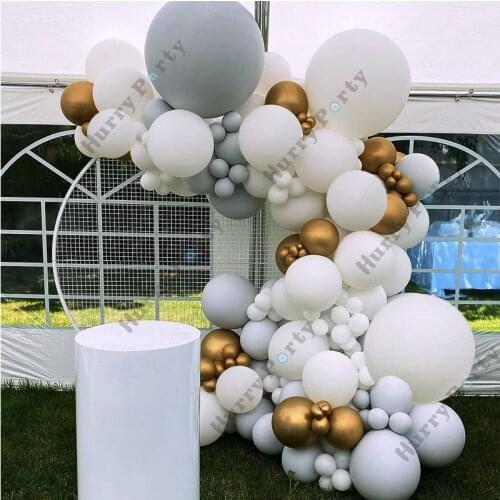 110Pcs Big Baby Adult Happy Birthday Party Decoration Balloon Garland Arch Kit White Gray Metallic Balls Baby Shower Home Decor
