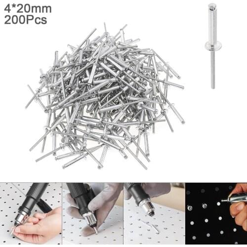 200pcs M4x20mm Aluminium Rivet Gun Core Pulling Riveting Break Mandrel Nail with Mushroom Head and Polished Chrome for Furniture