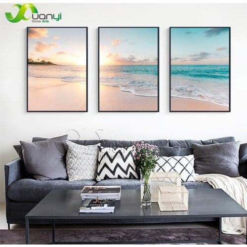 3 Piece Canvas Wall Art Sunrise Seascape Poster Painting Sea Wave Picture For Living Room Home Decor Sunset Wall Canvas Art