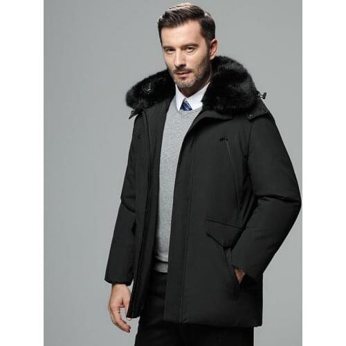 -30 Degree Middle-aged Men Winter Down Coat For Father Men Casual Thicken Warm Detachable Fur Collar Males Jackets Size 4XL