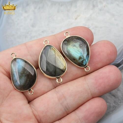 5Pcs/Lot Plated Gold Natural Labradorite Stone Freeform Water Drop Connector Charms For DIY Necklace Jewelry Making DT-16KBH