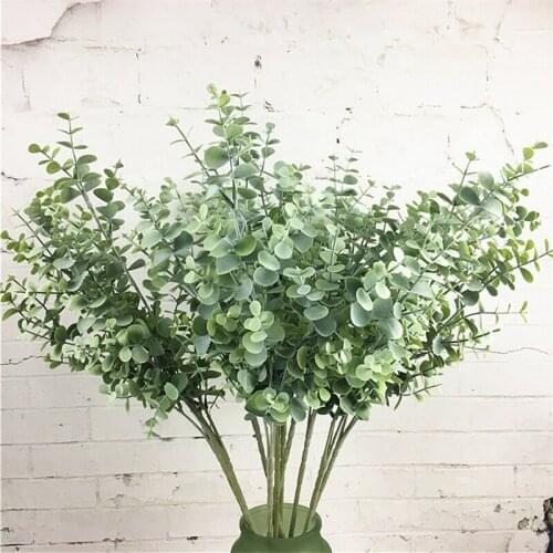 6 Pcs Eucalyptus Plastic Artificial Leaves Bunch for Home Christmas Wedding Decoration Small Faux Foliage Fake Money Leaf Plant