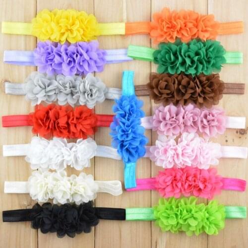 75pcs/lot Three Mini 2 inch Pretty Chiffon Flower 1.5cm Skinny Elastic Headband Flower Hair band for girls FDA25