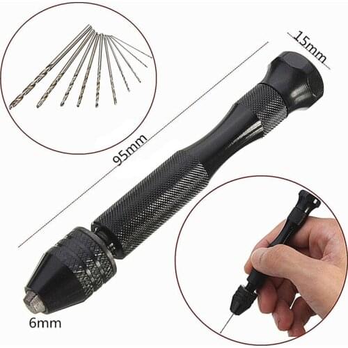 Aluminum Mini Micro Hand Drill Keyless Chuck+10pcs HSS Twist Drill Bit Rotary Tool for Woodworking Drill Bit