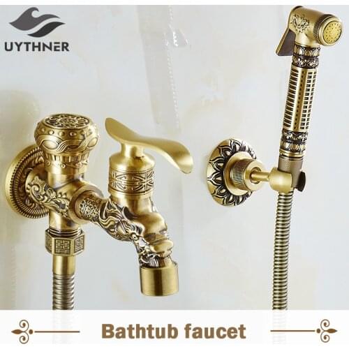 Uythner Antique Brass Dragon Style Wall Mounted Bathroom Bidet Faucet W/ Bidet Faucet Tap Mixer